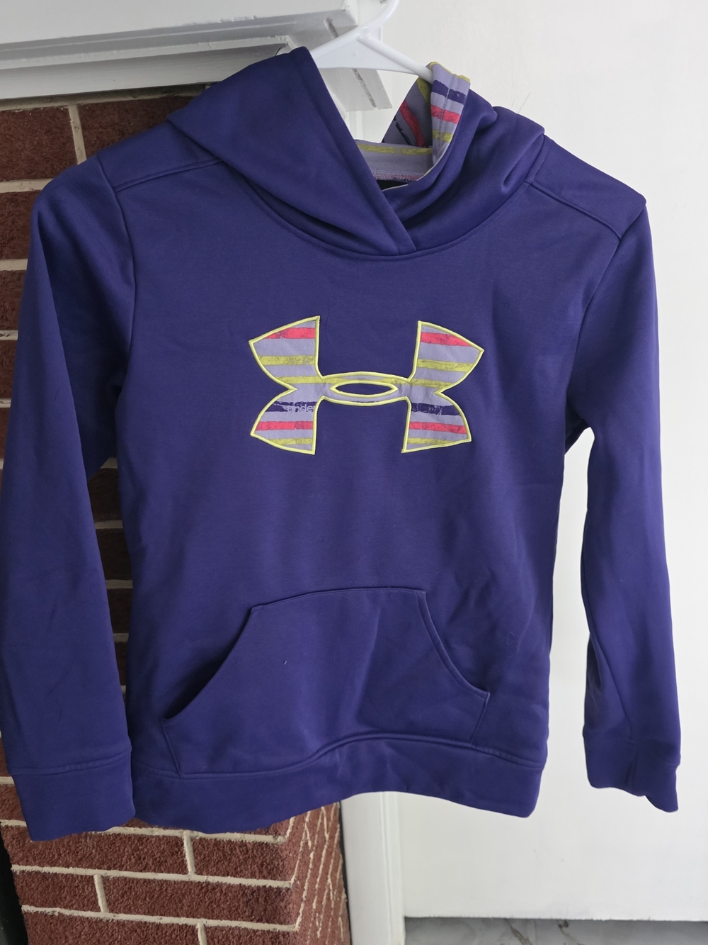 Under Armour Girls Purple Hooded Sweatshirt with Striped Logo